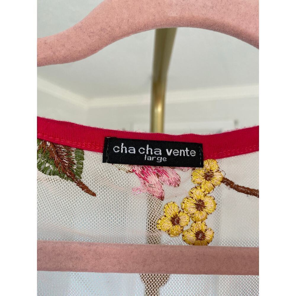 Cha Cha Vente Peplum Top Mesh Romantic Floral Embroidered Quiet Luxury Parisian - Picture 5 of 7